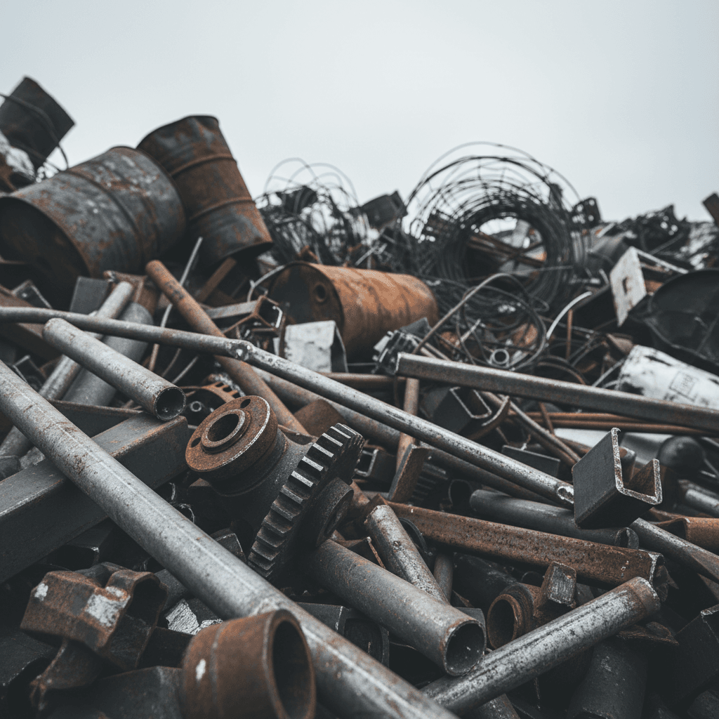 Close-up of scrap metal and old tools ready for hauling