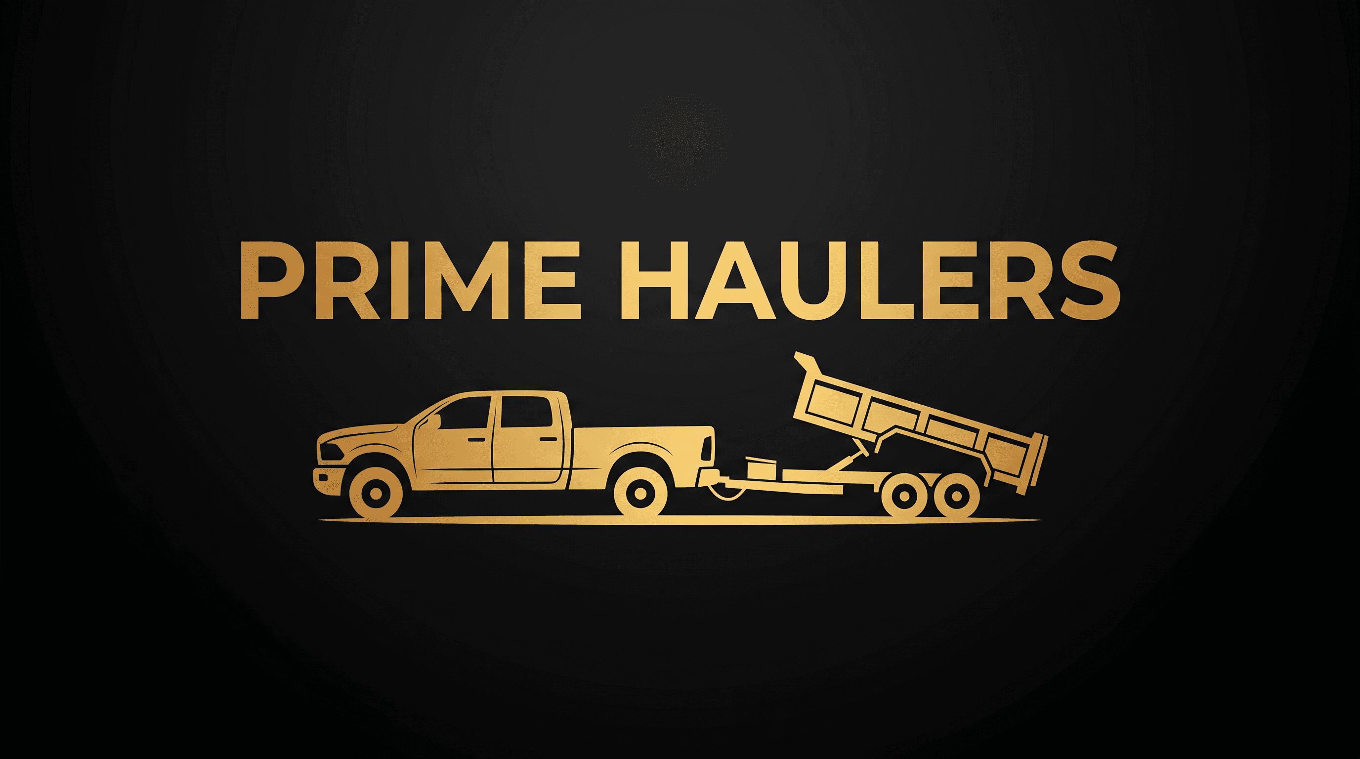 Gold Prime Haulers logo featuring a pickup truck towing a dump trailer on black background.